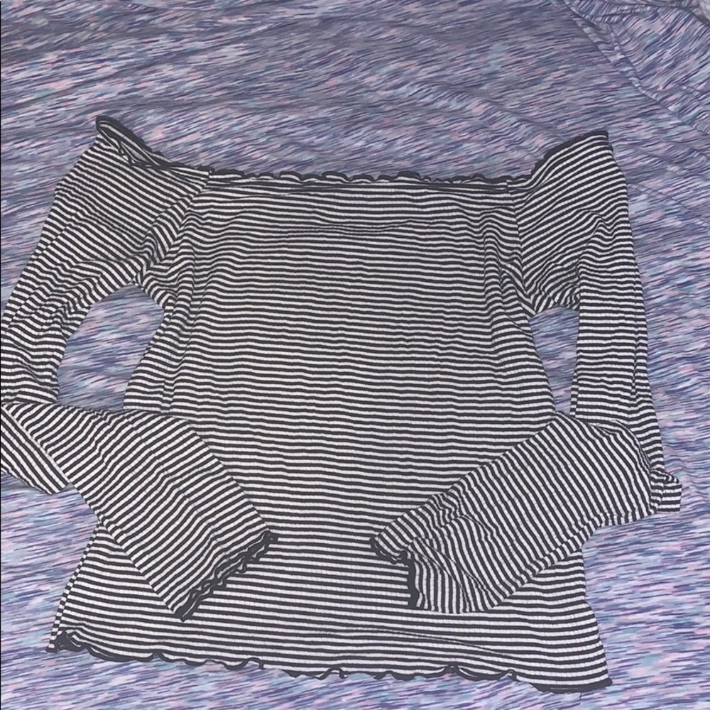 Striped off the shoulder long sleeve top